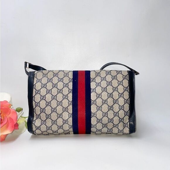 Authentic GUCCI Blue Web Ophidia Front Flap Shoulder Bag Crossbody - Picture 2 of 12